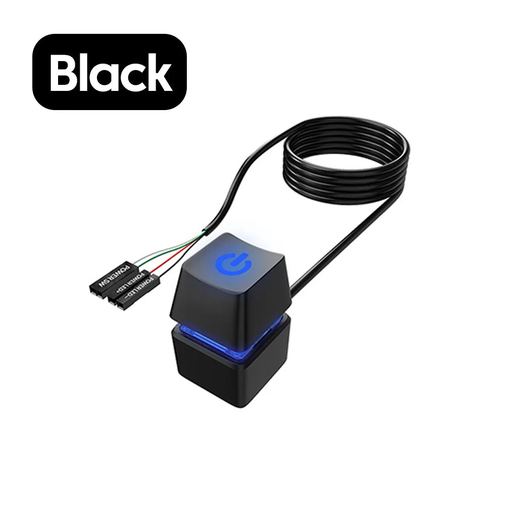 Computer Desktop Switch Blue LED Lights PC Power Button 1.8m Extension Cable