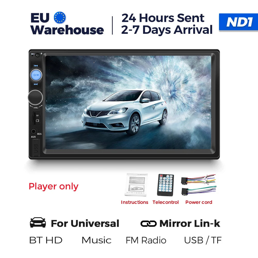 Navifly ND1 2 Din Car Radio 7" HD Touch Screen MP5 Player with BT, FM, SWC & Camera