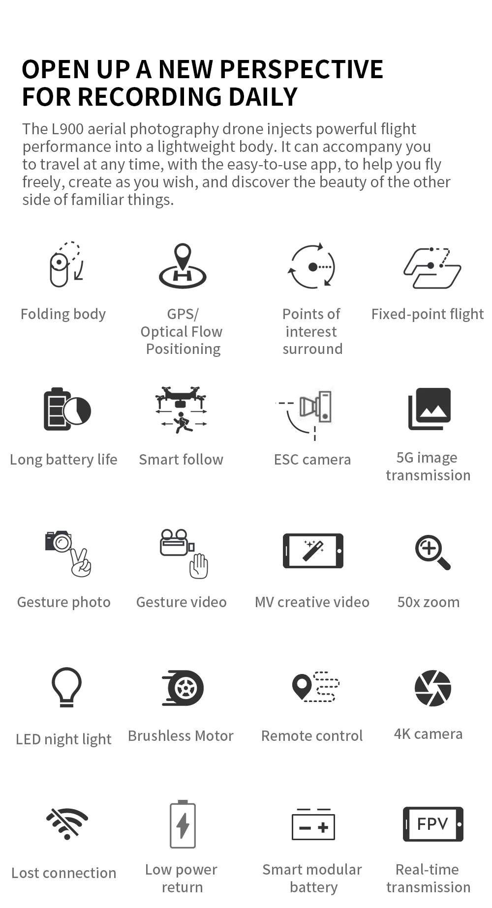 Drone L900 Pro 4K 5G GPS HD Dual Camera Foldable Quadcopter RC