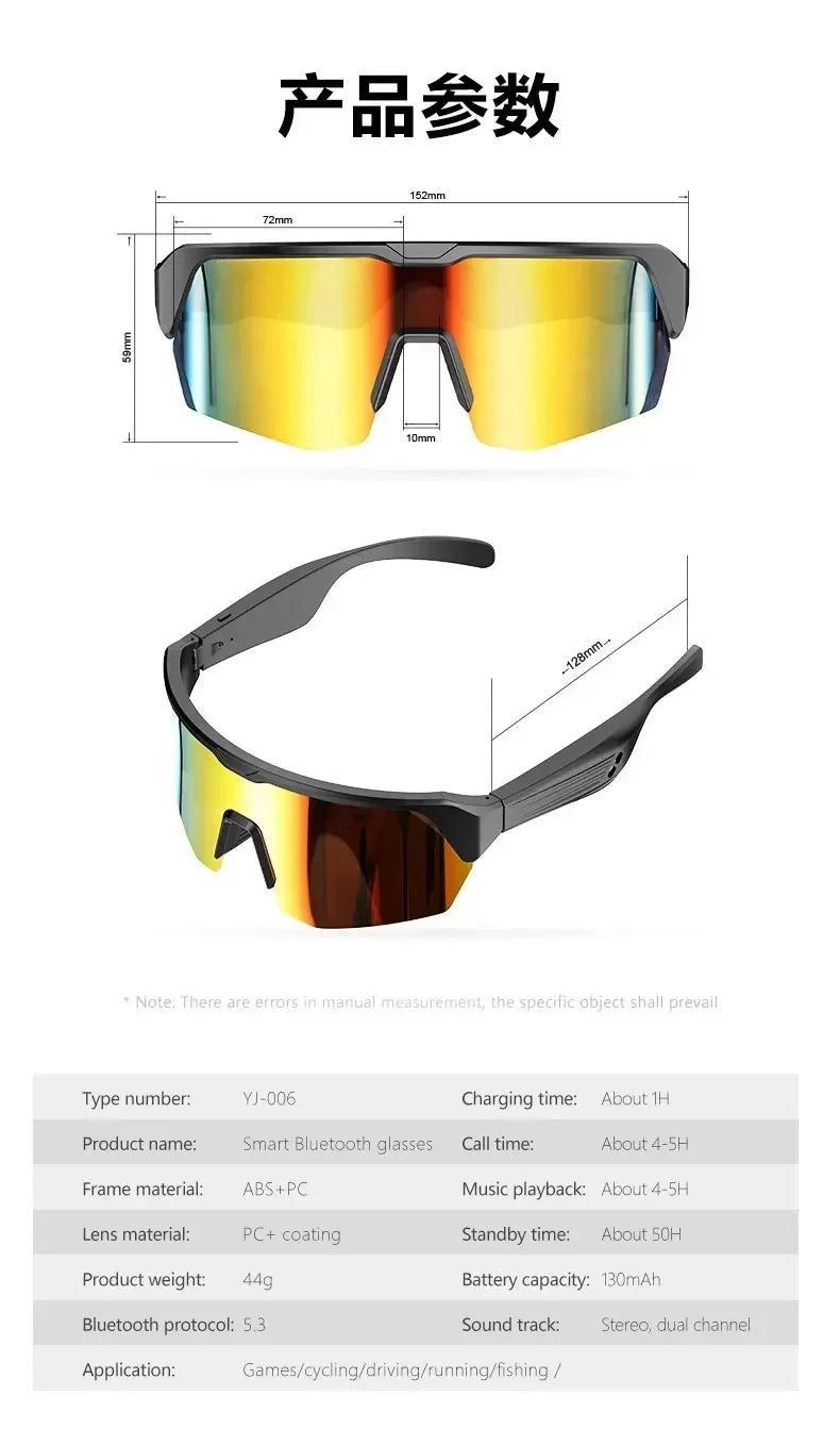 YJ006 Cycling bluetooth smart glasses technology audio call remote headset sunglasses sports driving music earbuds headphones