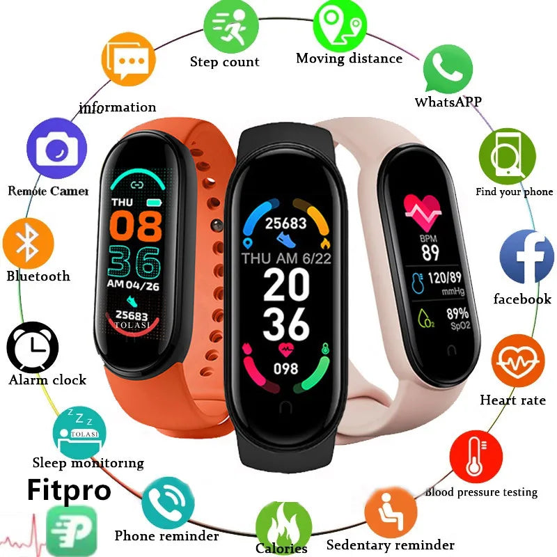 M6 Smart Watch for Men & Women - Fitness Tracker with Heart Rate, Blood Pressure Monitor, Waterproof