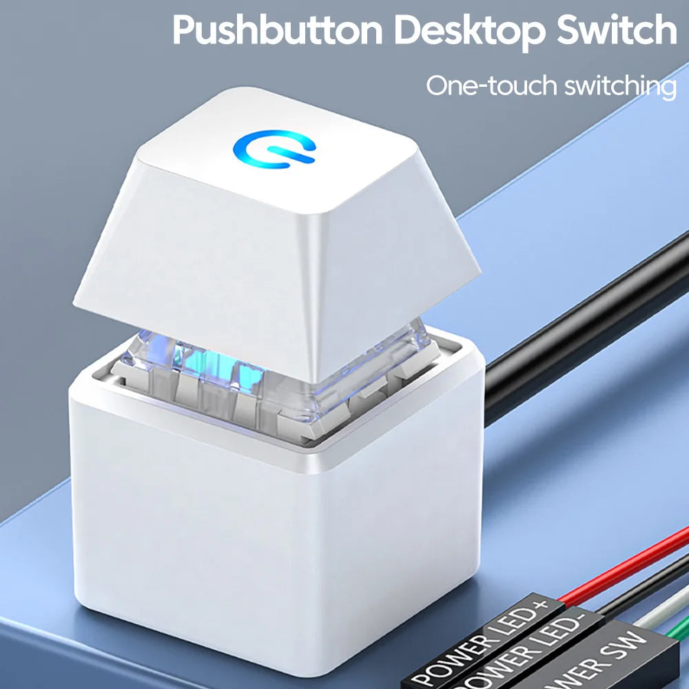 Computer Desktop Switch Blue LED Lights PC Power Button 1.8m Extension Cable