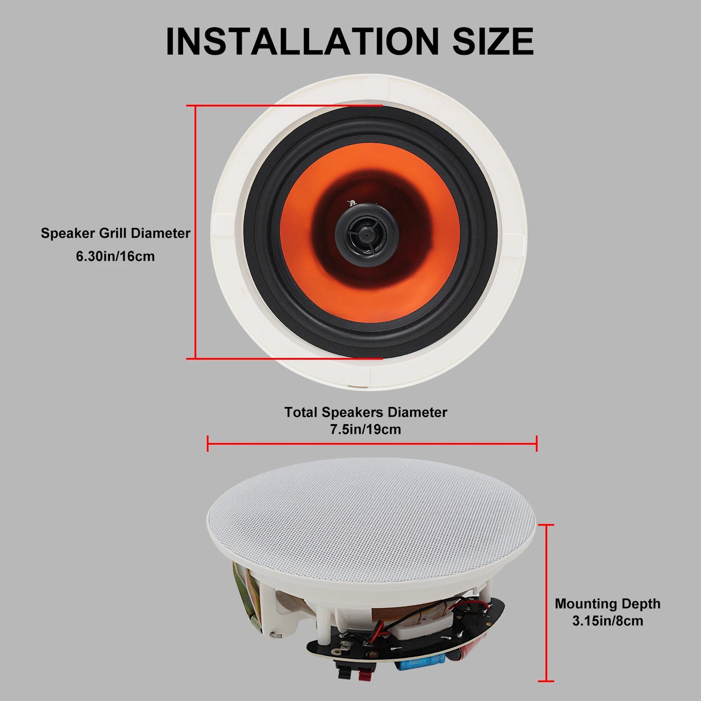 Herdio 6.5 Inch Ceiling Bluetooth Speaker - 300W Home Audio System for Kitchen, Bedroom, Bathroom