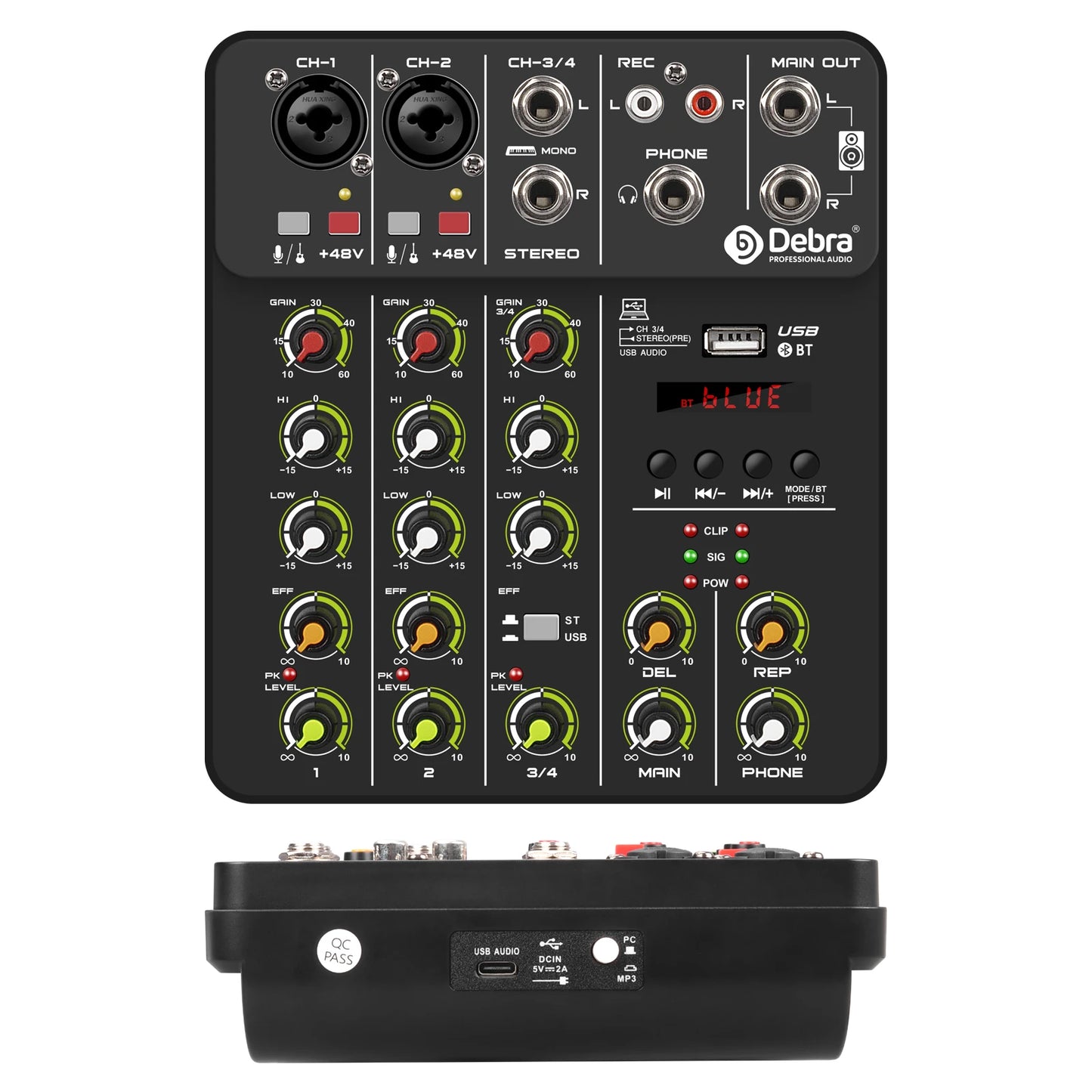 V4 Audio Interface Mixer – 4-Channel Bluetooth USB Recording Console