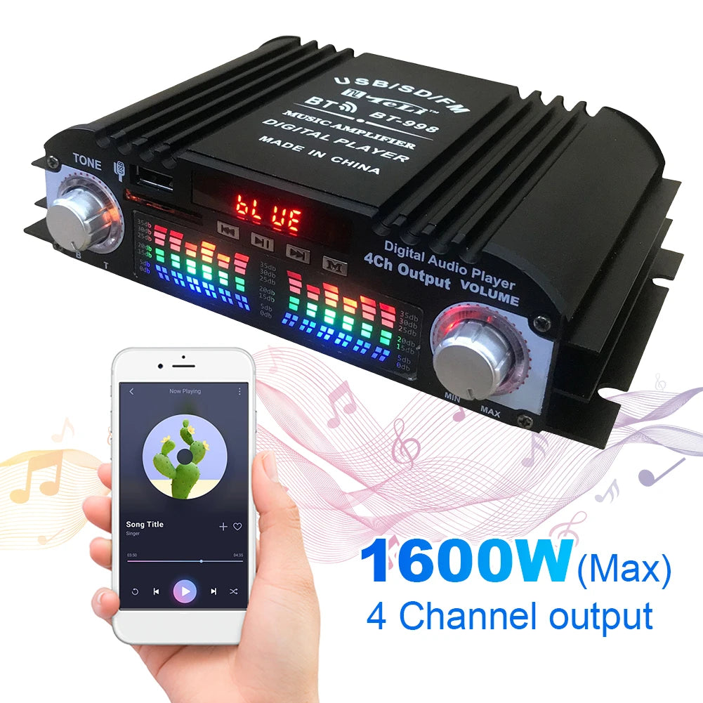 1600W Digital HiFi Stereo Power Amplifier – 4-Channel Bluetooth Amp