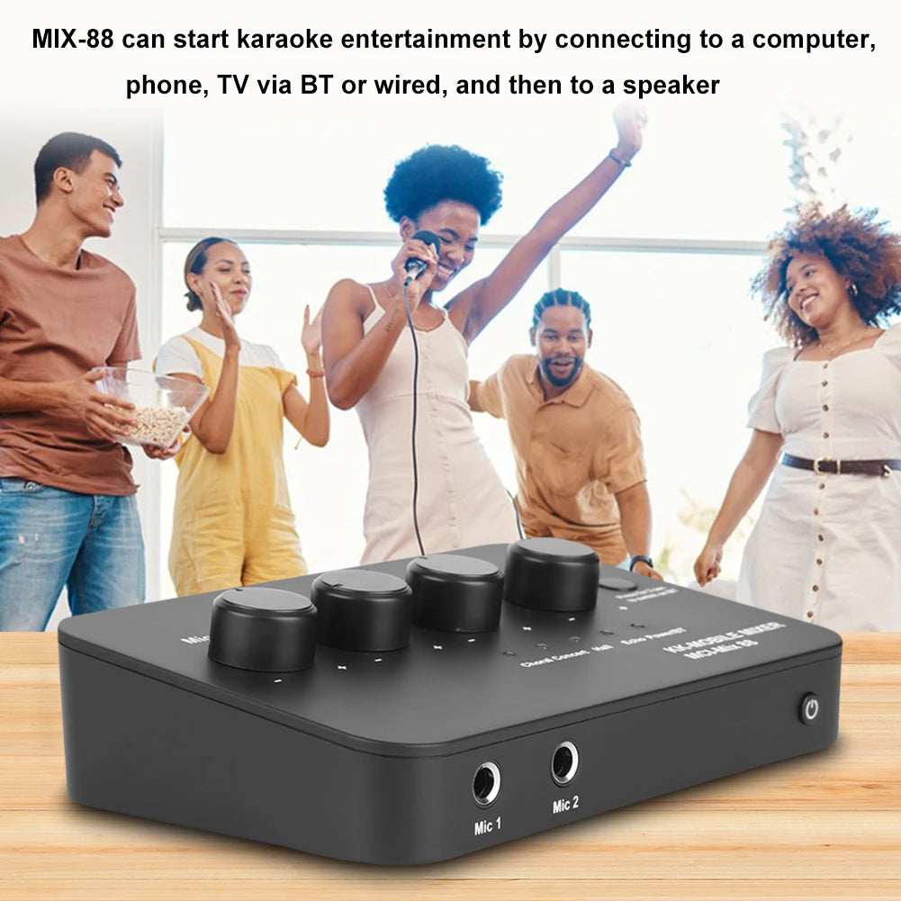 Karaoke Audio Mixer with Bluetooth & 2 Mic Inputs for TV/PC & Amplifier