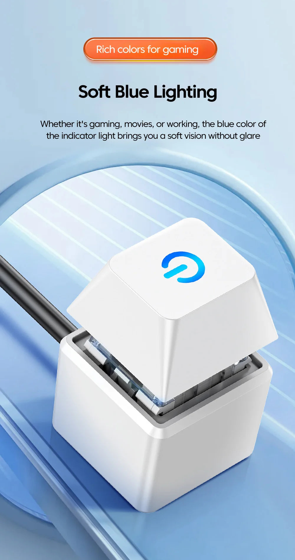 Computer Desktop Switch Blue LED Lights PC Power Button 1.8m Extension Cable