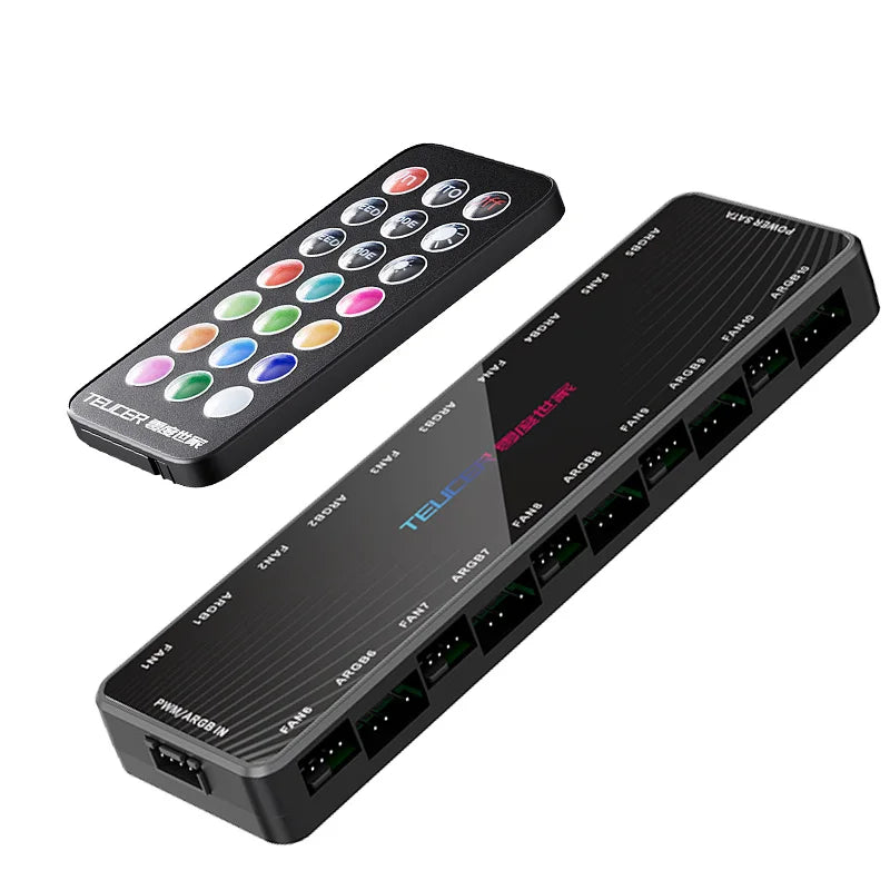 TEUCER ARGB Controller – 1-to-10 PWM Fan Hub with SATA Power