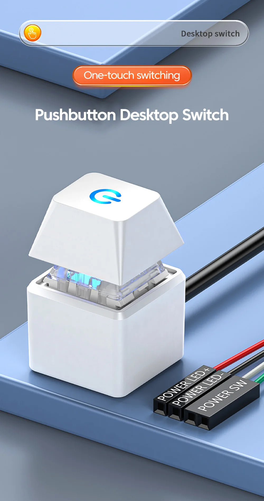 Computer Desktop Switch Blue LED Lights PC Power Button 1.8m Extension Cable