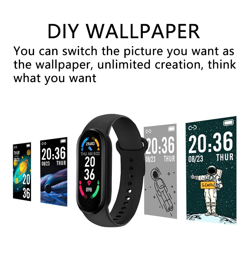 M6 Smart Watch for Men & Women - Fitness Tracker with Heart Rate, Blood Pressure Monitor, Waterproof