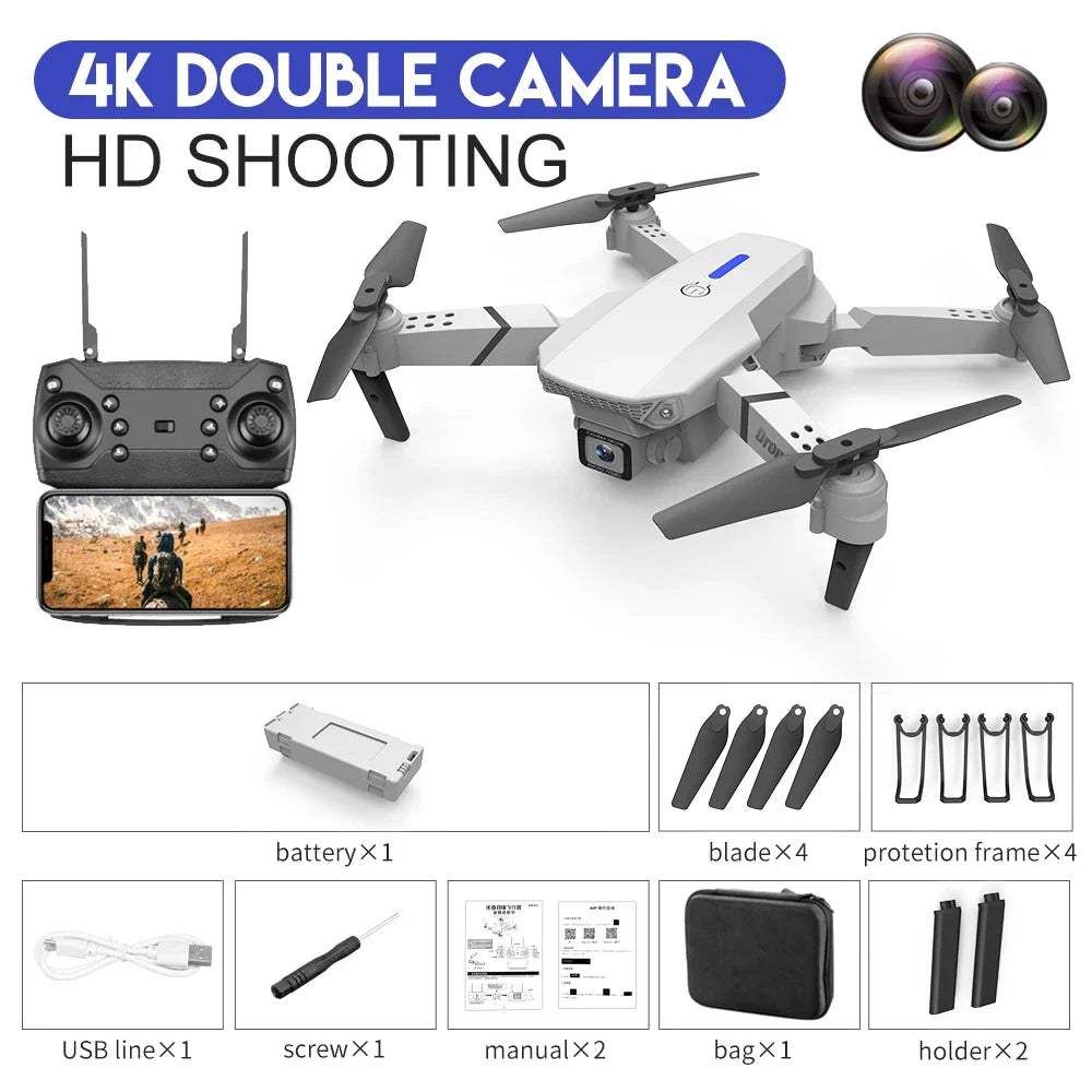 KBDFA 2023 E88 Pro WIFI FPV Drone with 4K Camera - Foldable Quadcopter