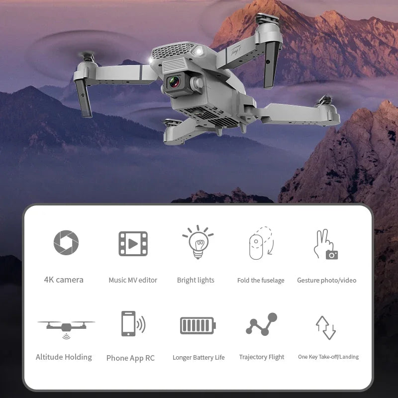 KBDFA 2023 E88 Pro WIFI FPV Drone with 4K Camera - Foldable Quadcopter