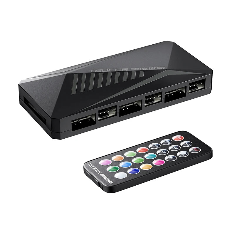 TEUCER ARGB Controller – 1-to-10 PWM Fan Hub with SATA Power