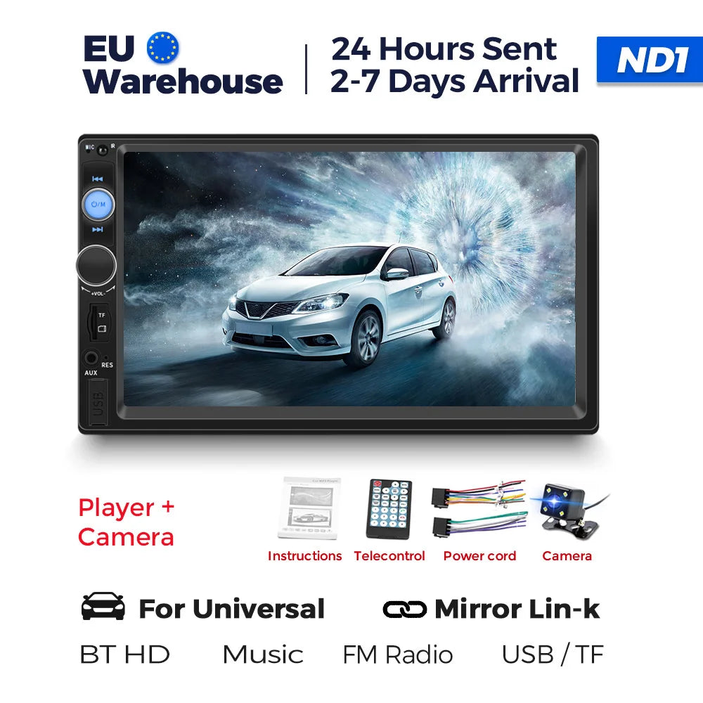 Navifly ND1 2 Din Car Radio 7" HD Touch Screen MP5 Player with BT, FM, SWC & Camera