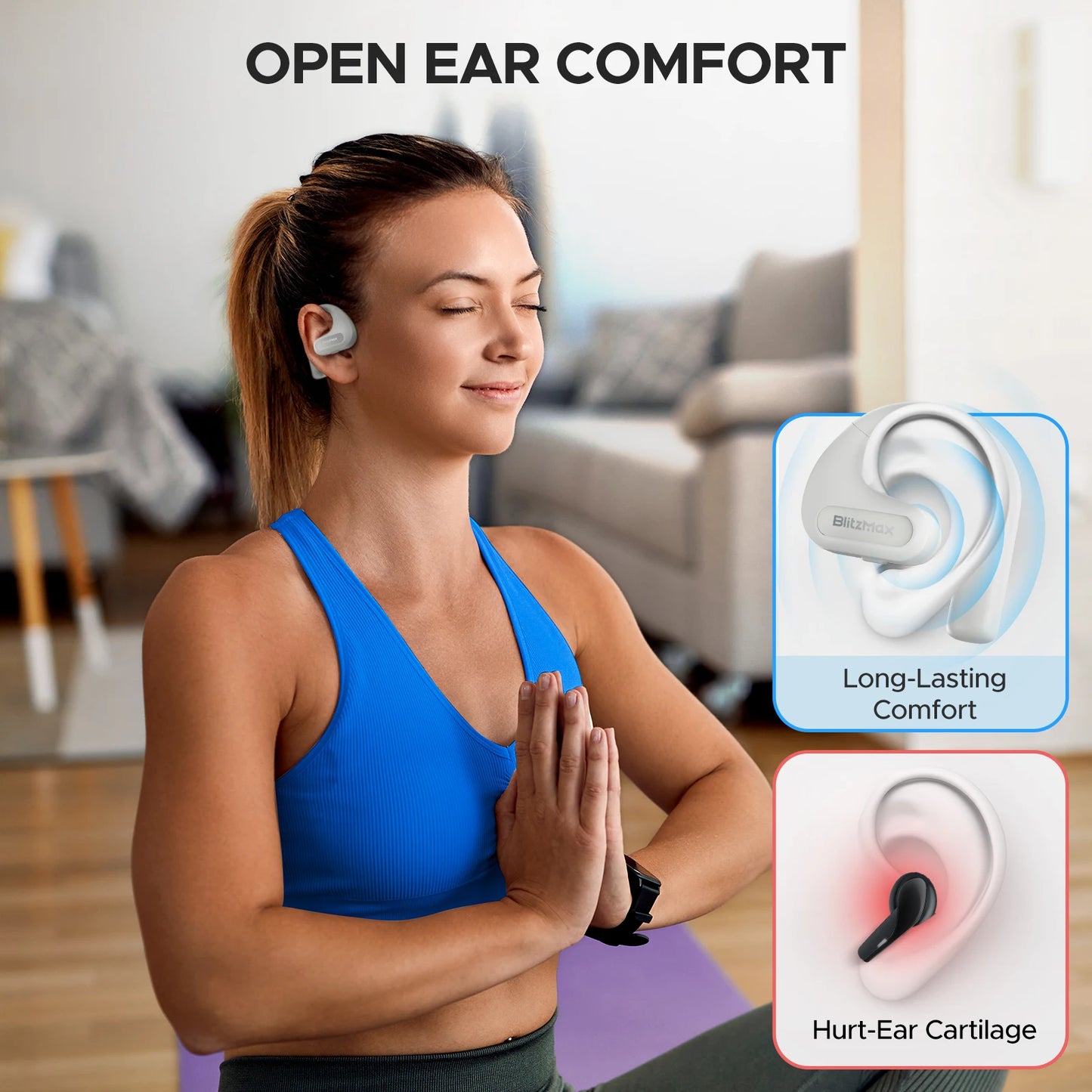 BlitzMax BM-CT2 True Wireless Bluetooth 5.3 Headphones with Enhanced Bass