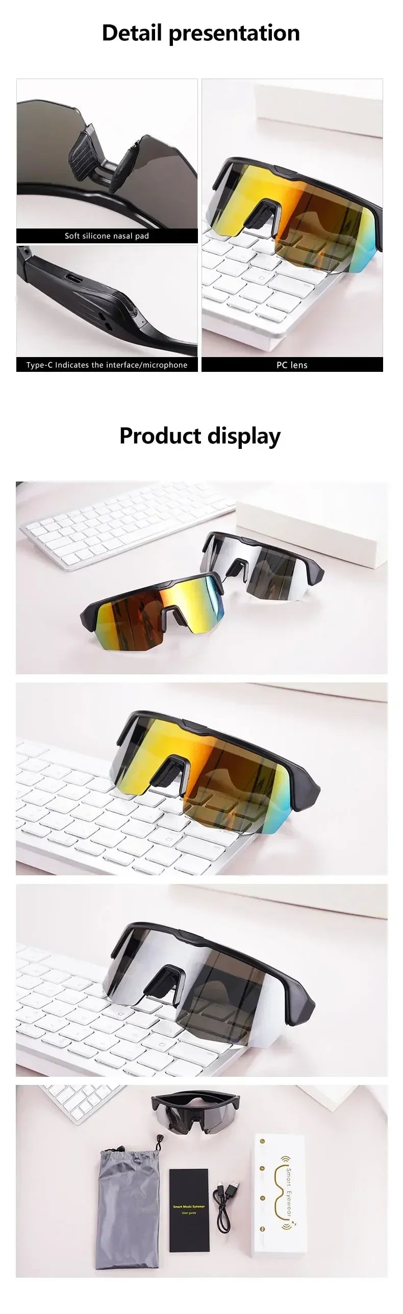 YJ006 Cycling bluetooth smart glasses technology audio call remote headset sunglasses sports driving music earbuds headphones