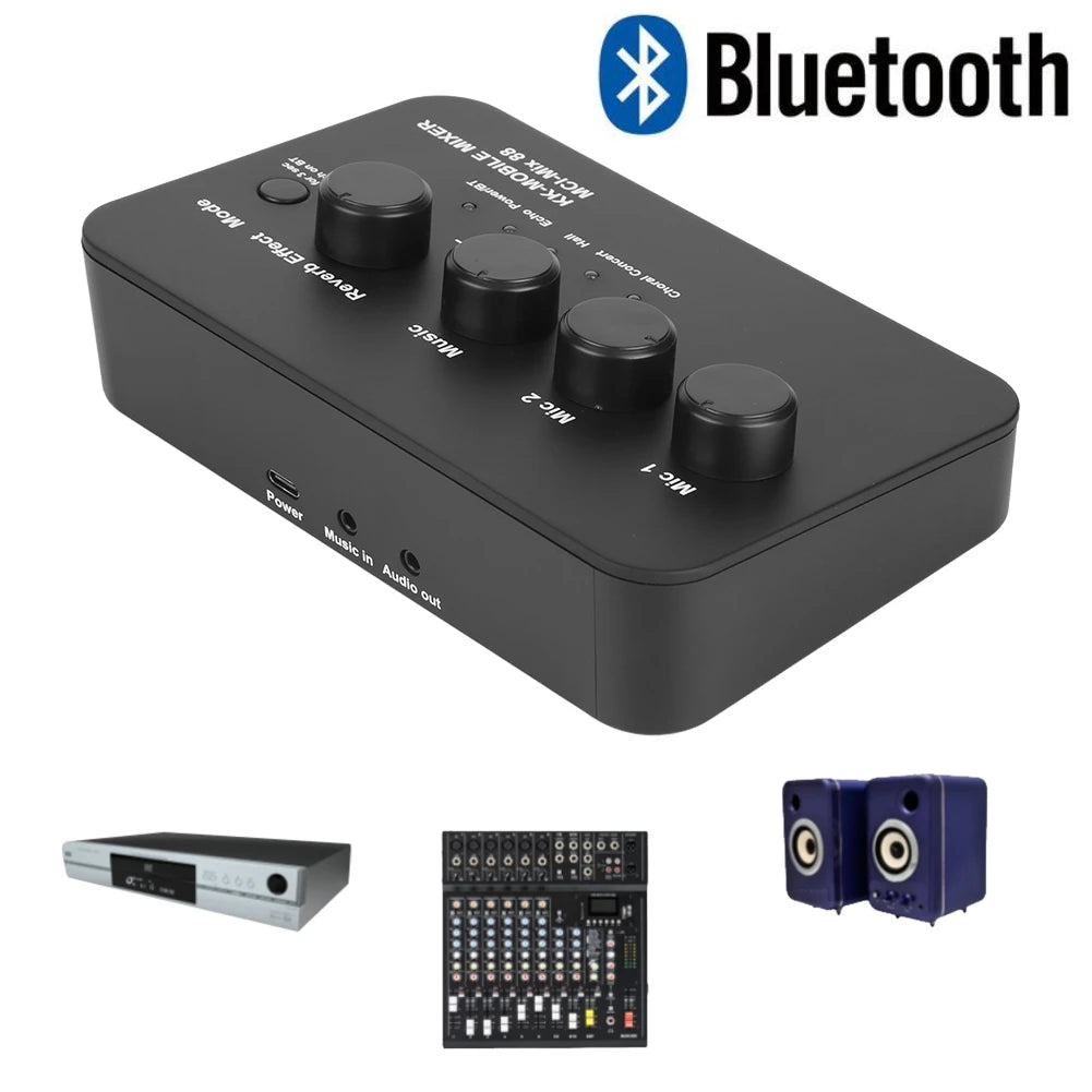 Karaoke Audio Mixer with Bluetooth & 2 Mic Inputs for TV/PC & Amplifier