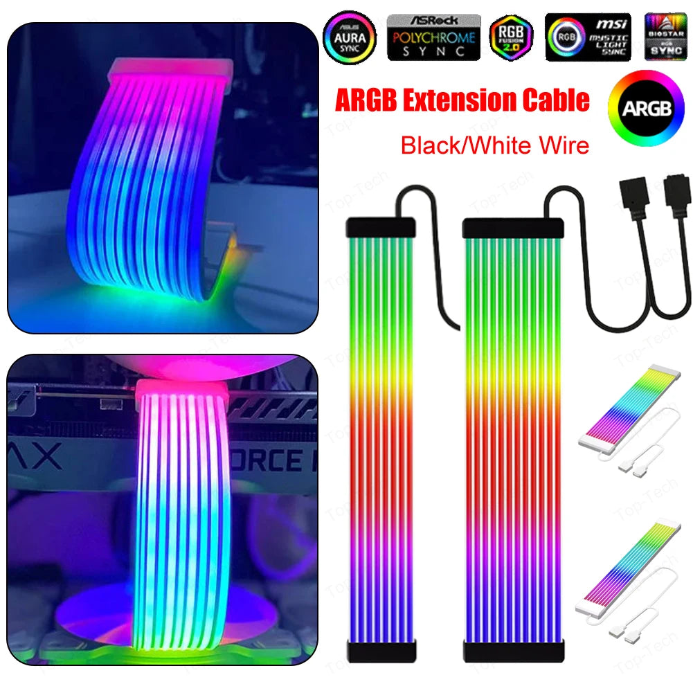 5V 3Pin ARGB Sync PC Power Extension Cable – 8/24PIN LED Strip Light Kit