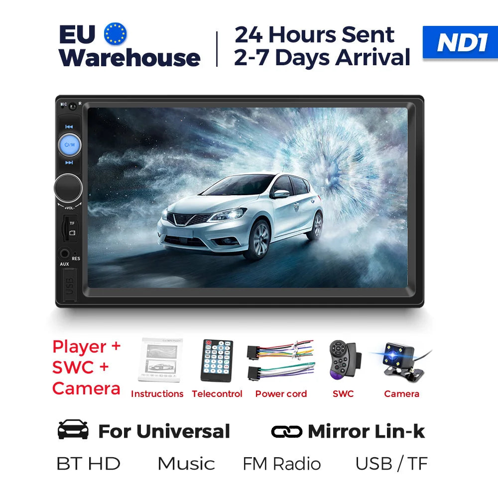 Navifly ND1 2 Din Car Radio 7" HD Touch Screen MP5 Player with BT, FM, SWC & Camera