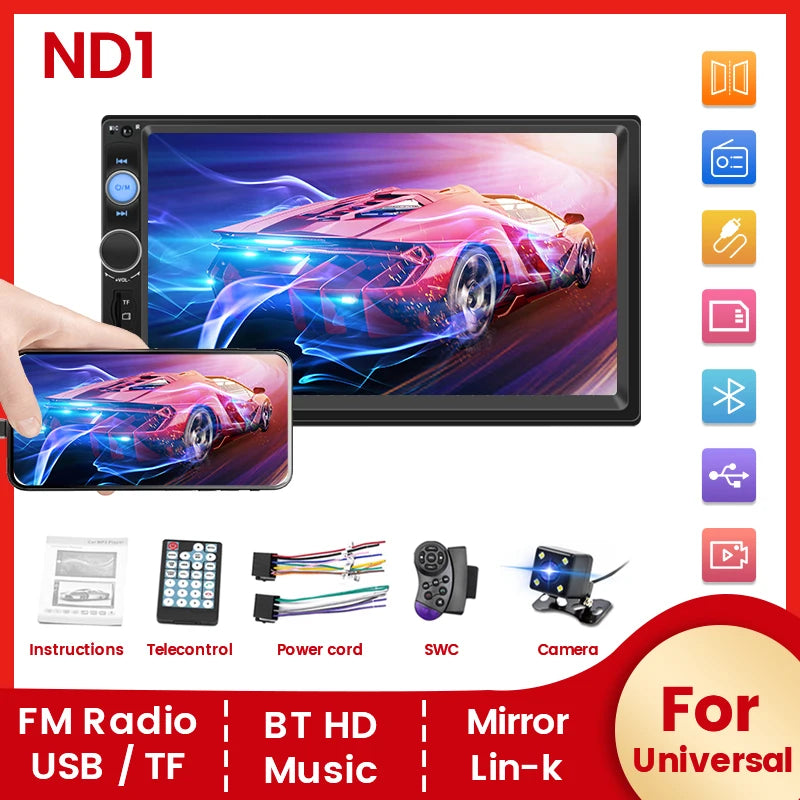 Navifly ND1 2 Din Car Radio 7" HD Touch Screen MP5 Player with BT, FM, SWC & Camera