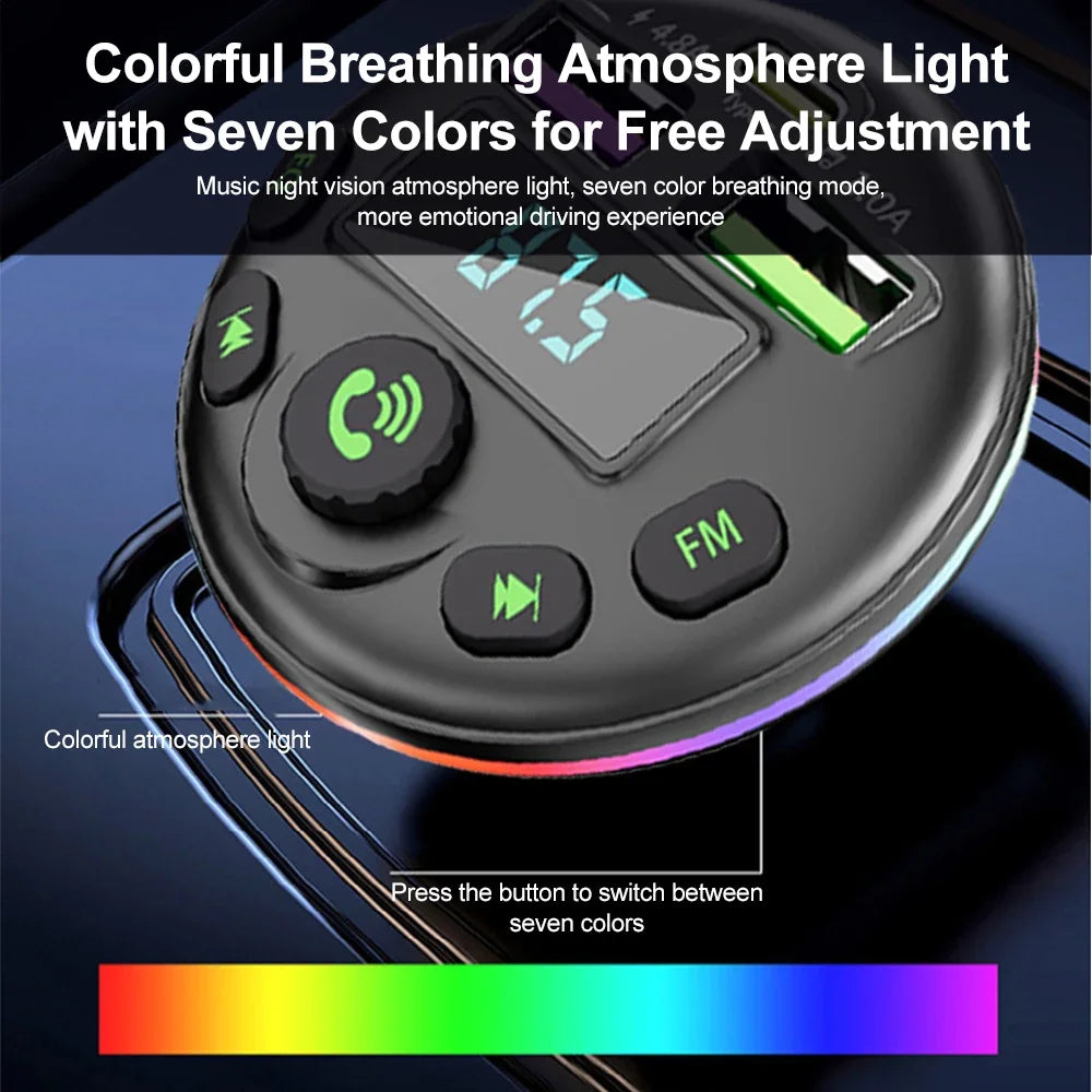 Car Bluetooth 5.0 FM Transmitter MP3 Modulator with Handsfree Audio & 3-in-1 Charging Cable