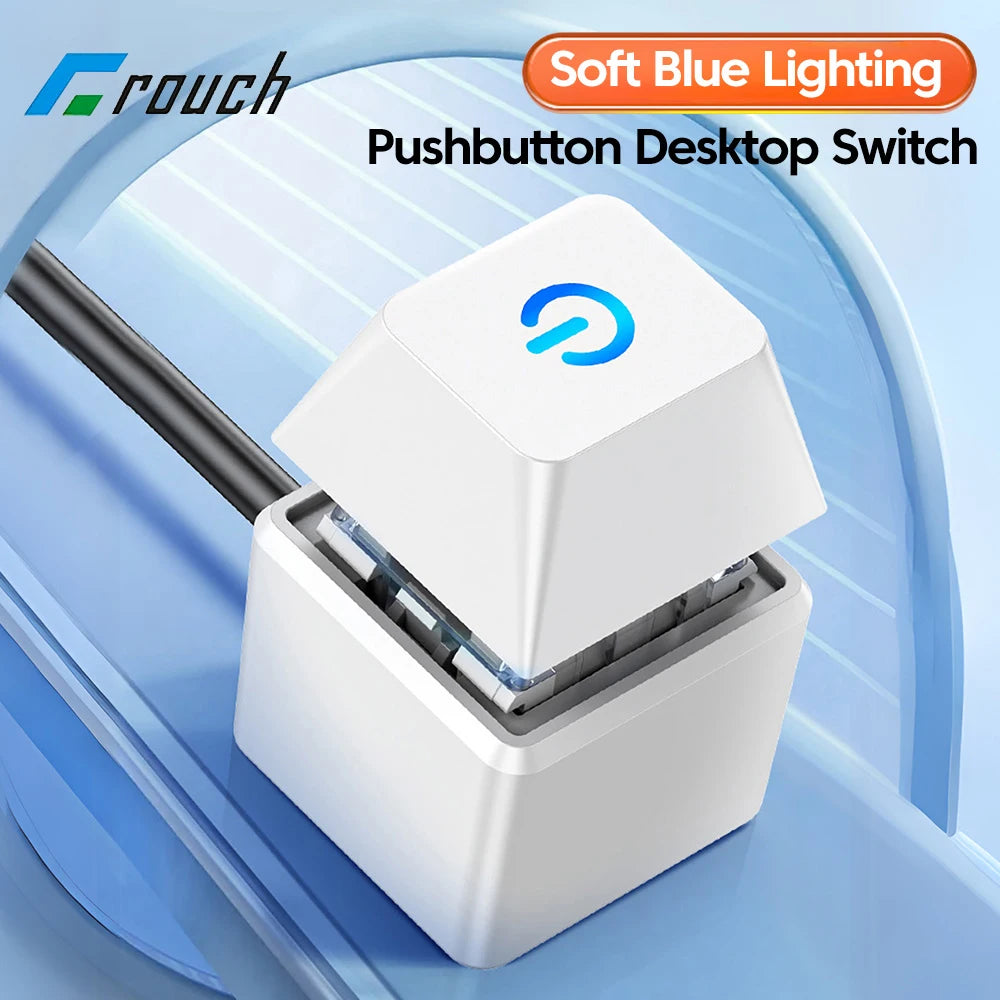 Computer Desktop Switch Blue LED Lights PC Power Button 1.8m Extension Cable