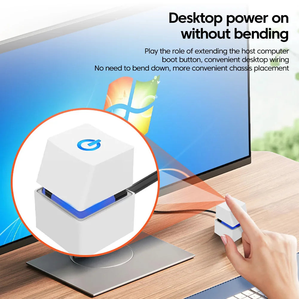 Computer Desktop Switch Blue LED Lights PC Power Button 1.8m Extension Cable