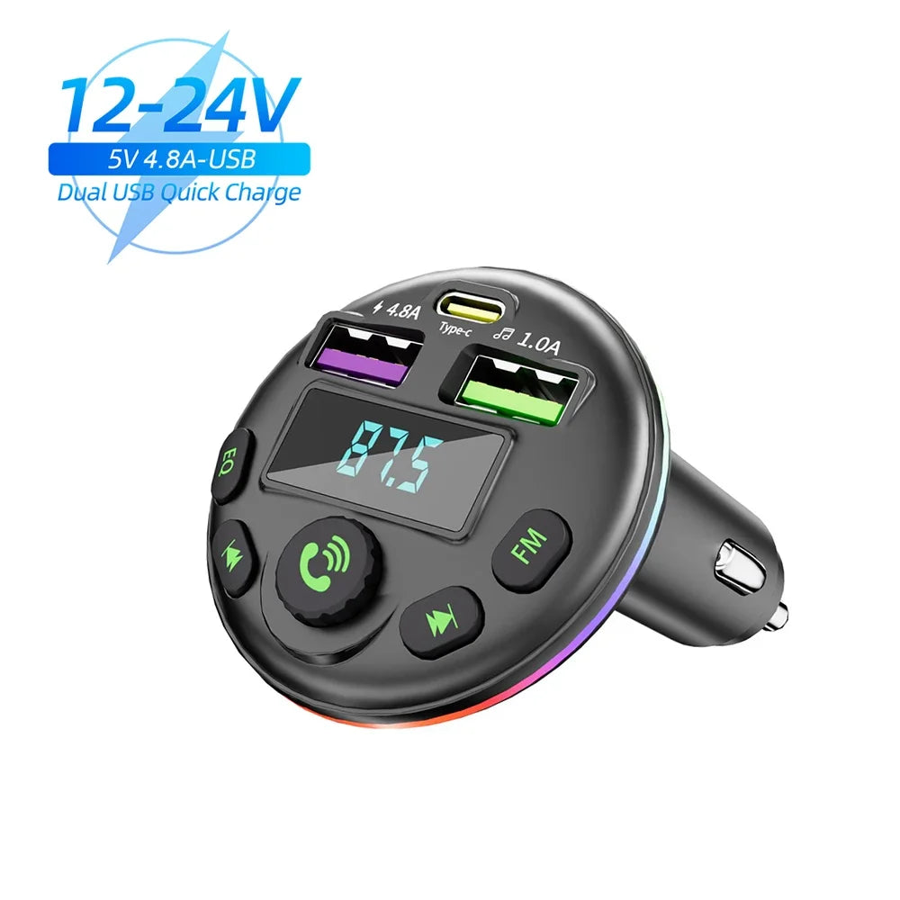Car Bluetooth 5.0 FM Transmitter MP3 Modulator with Handsfree Audio & 3-in-1 Charging Cable