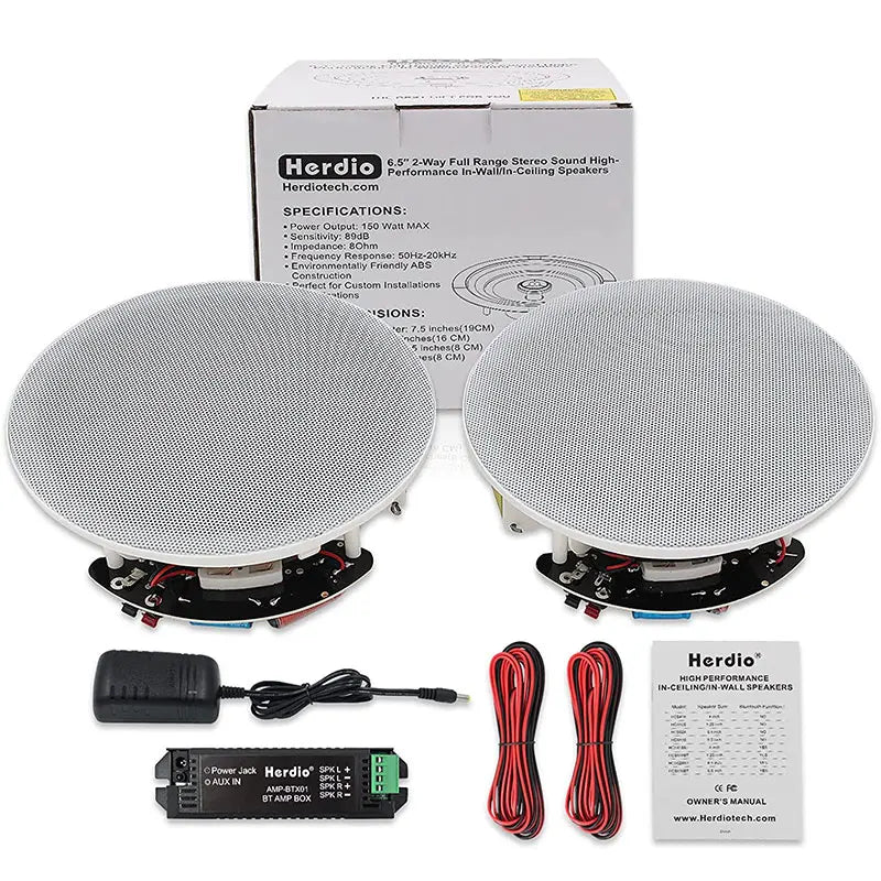 Herdio 6.5 Inch Ceiling Bluetooth Speaker - 300W Home Audio System for Kitchen, Bedroom, Bathroom