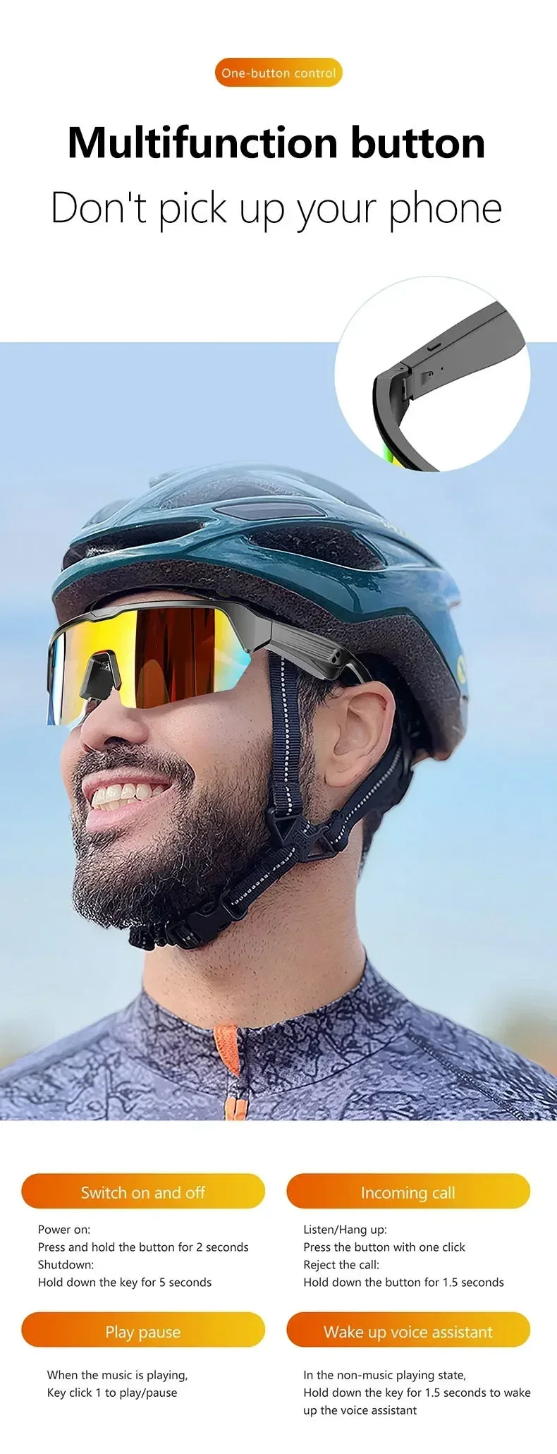 YJ006 Cycling bluetooth smart glasses technology audio call remote headset sunglasses sports driving music earbuds headphones