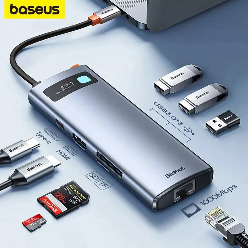 Baseus 4K 60Hz USB C Hub to Ethernet Port PD 100W Adapter for Macbook Pro