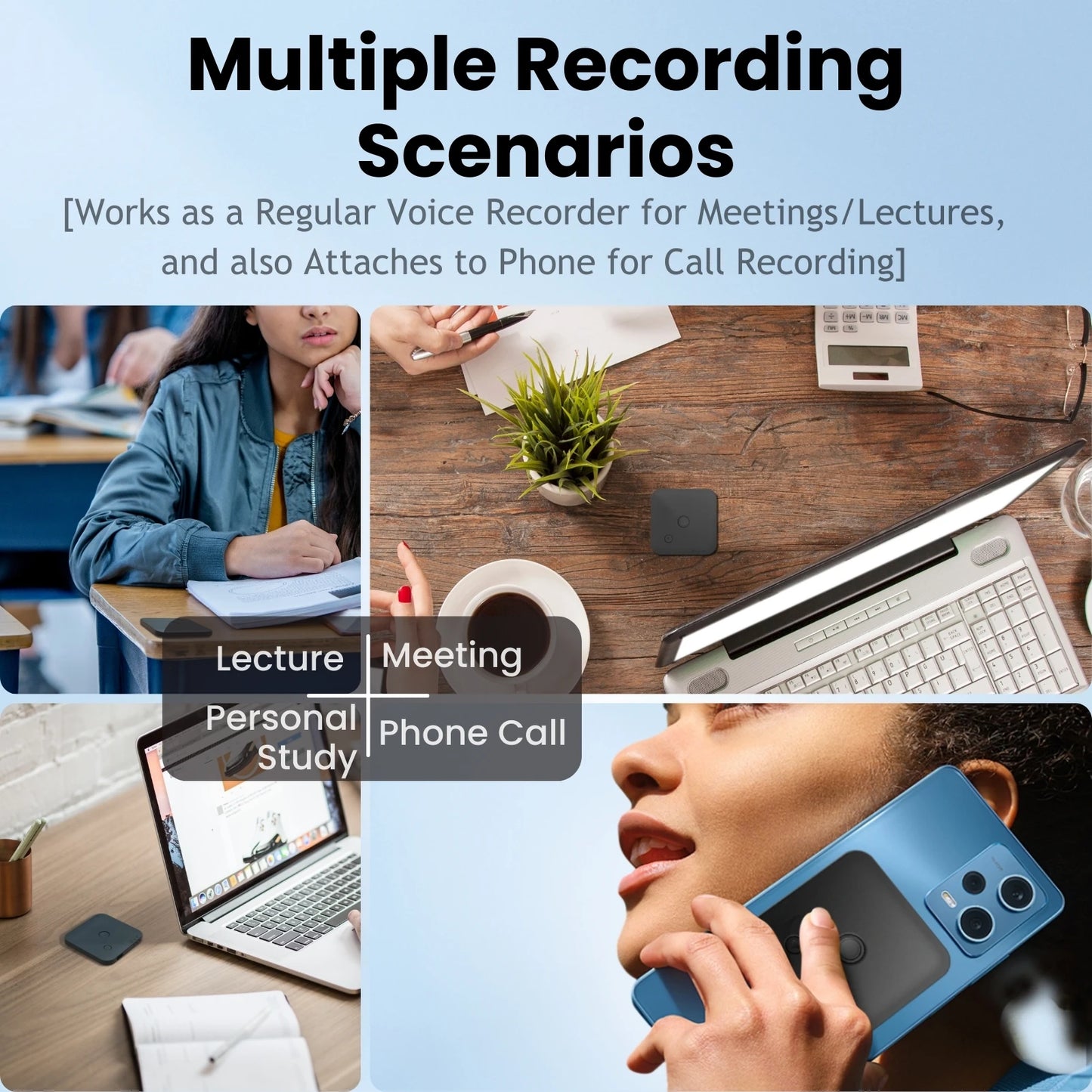 AI Voice & Call Recorder with Speech-to-Text, Summarization, 64GB Storage